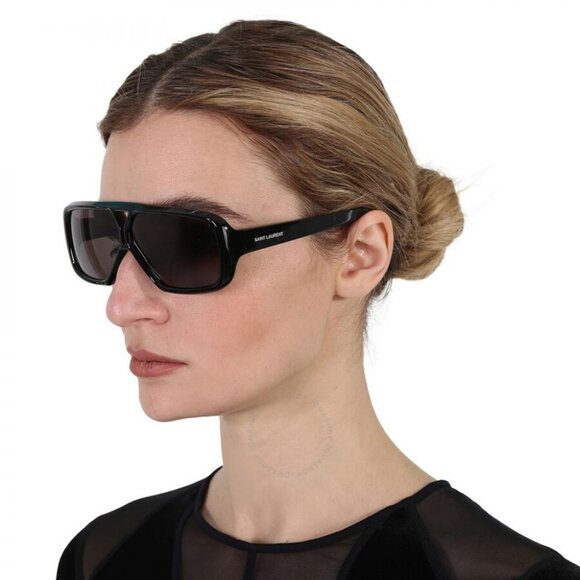 NEW SL569Y 001 SAINT LAURENT SUNGLASSES WOMEN BLACK AVIATOR EYEWEAR - Picture 1 of 5
